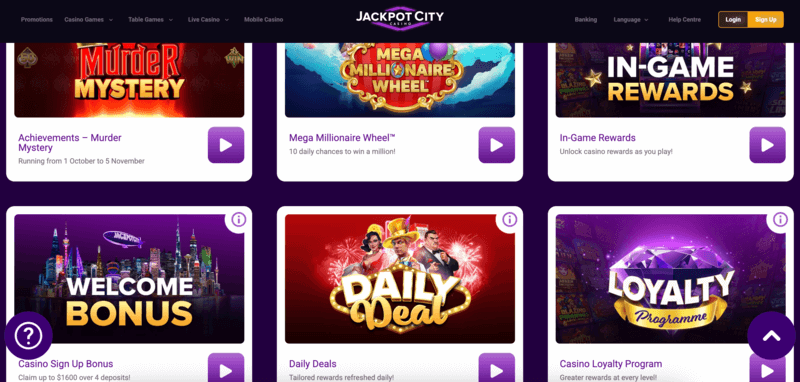 All Bonus offers offered by Jackpot City.