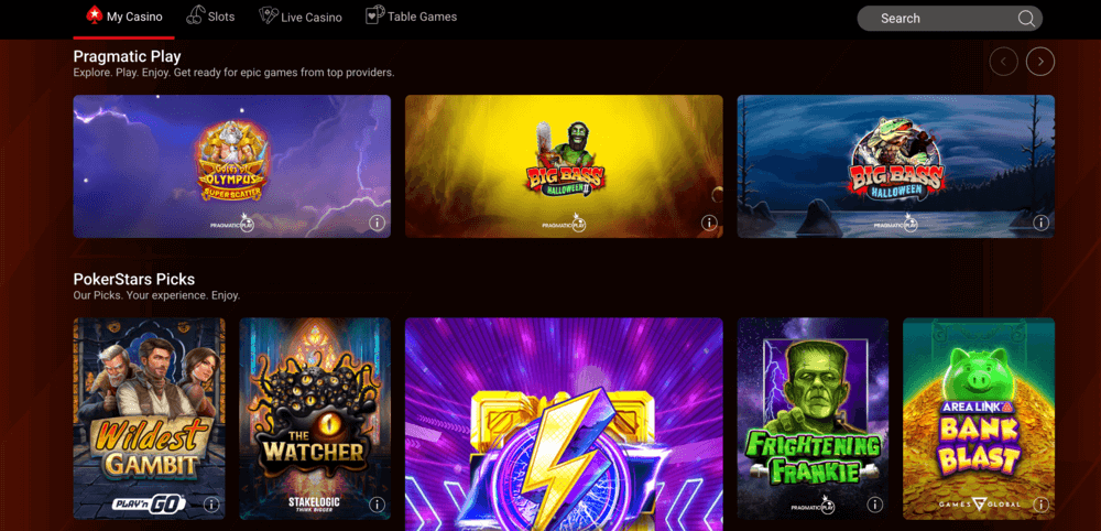 Pokerstars online Casino with many Slot Games.