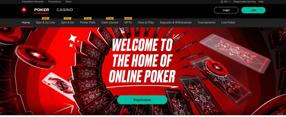 The Homepage with all sections available on Pokerstars.