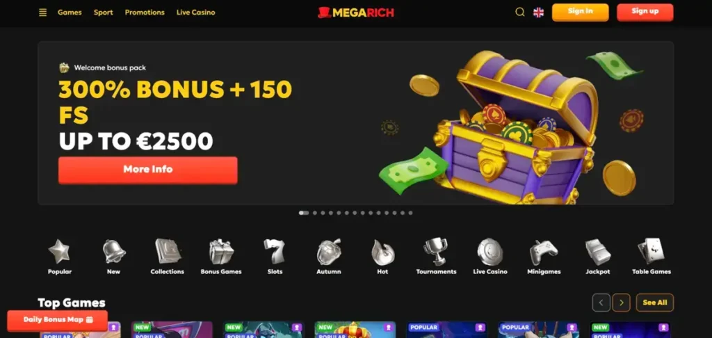 The 300% Bonus offered by the MegaRich Online Casino.